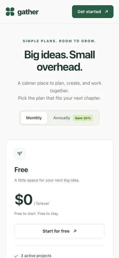The same page at phone size