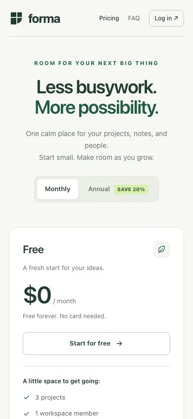 The same page at phone size