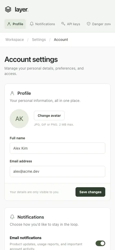 The same page at phone size