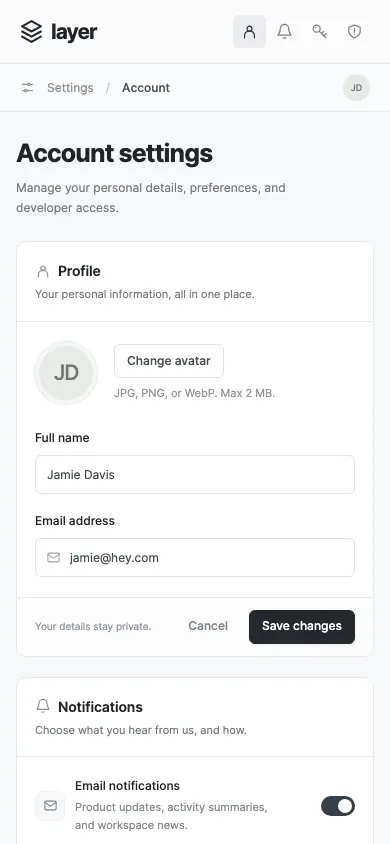 The same page at phone size