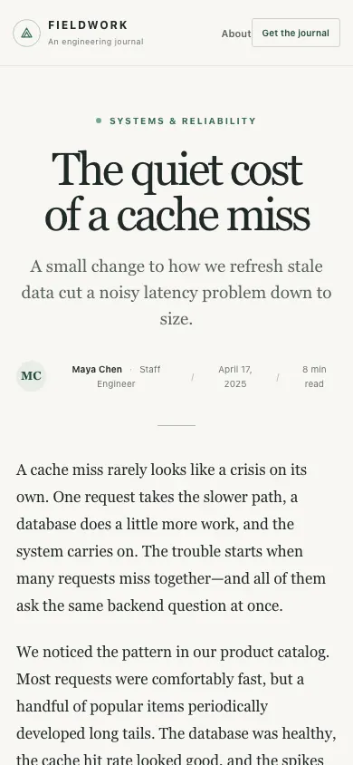 The same page at phone size
