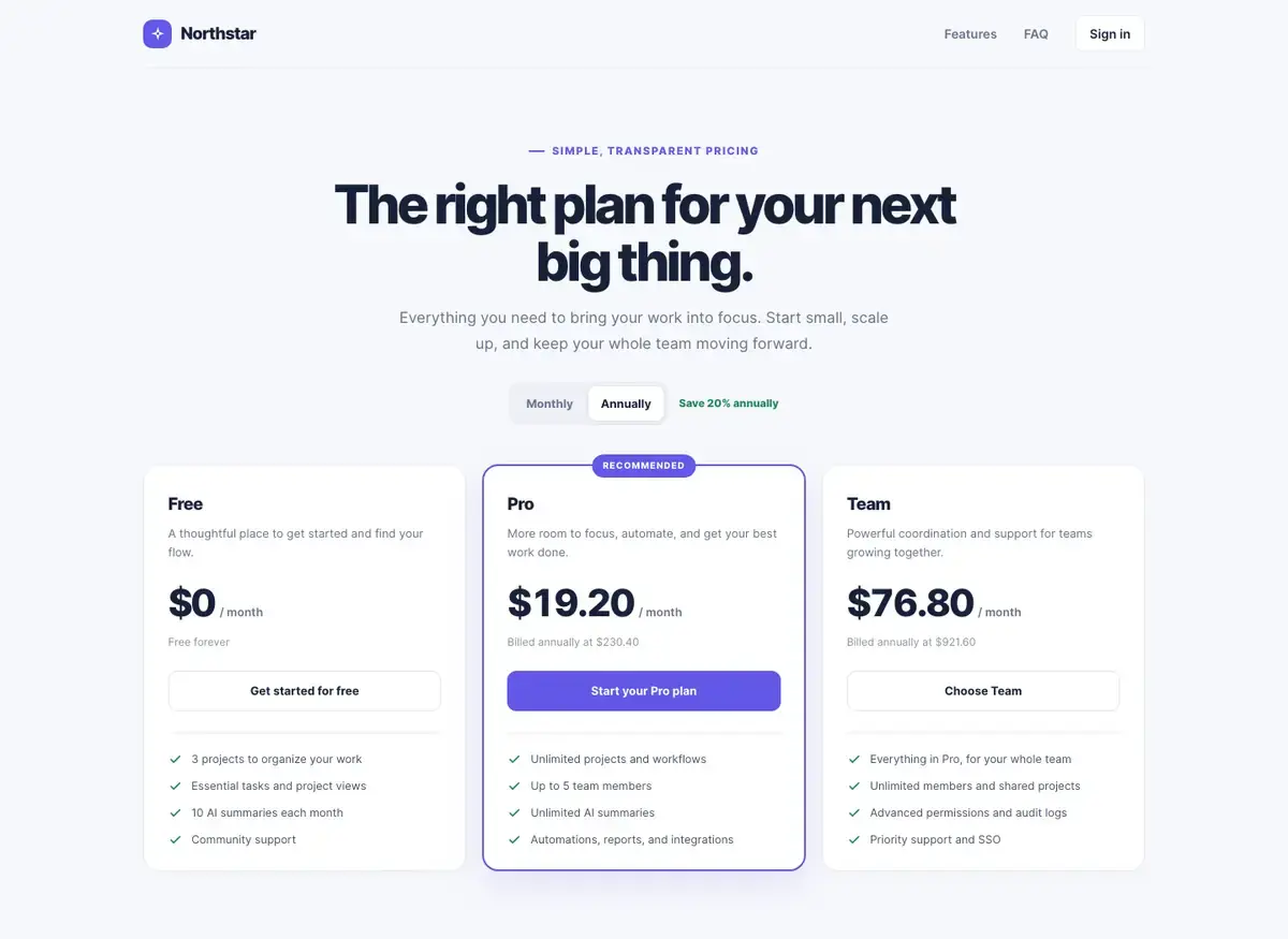 GPT-6 Luna's pricing page, build 1 at desktop size, as the judge saw it