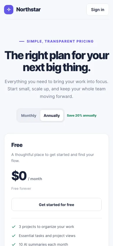 The same page at phone size