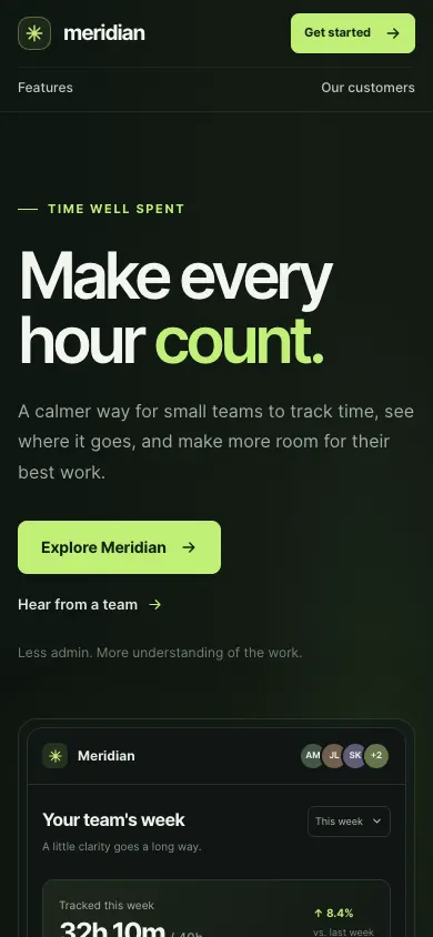 The same page at phone size