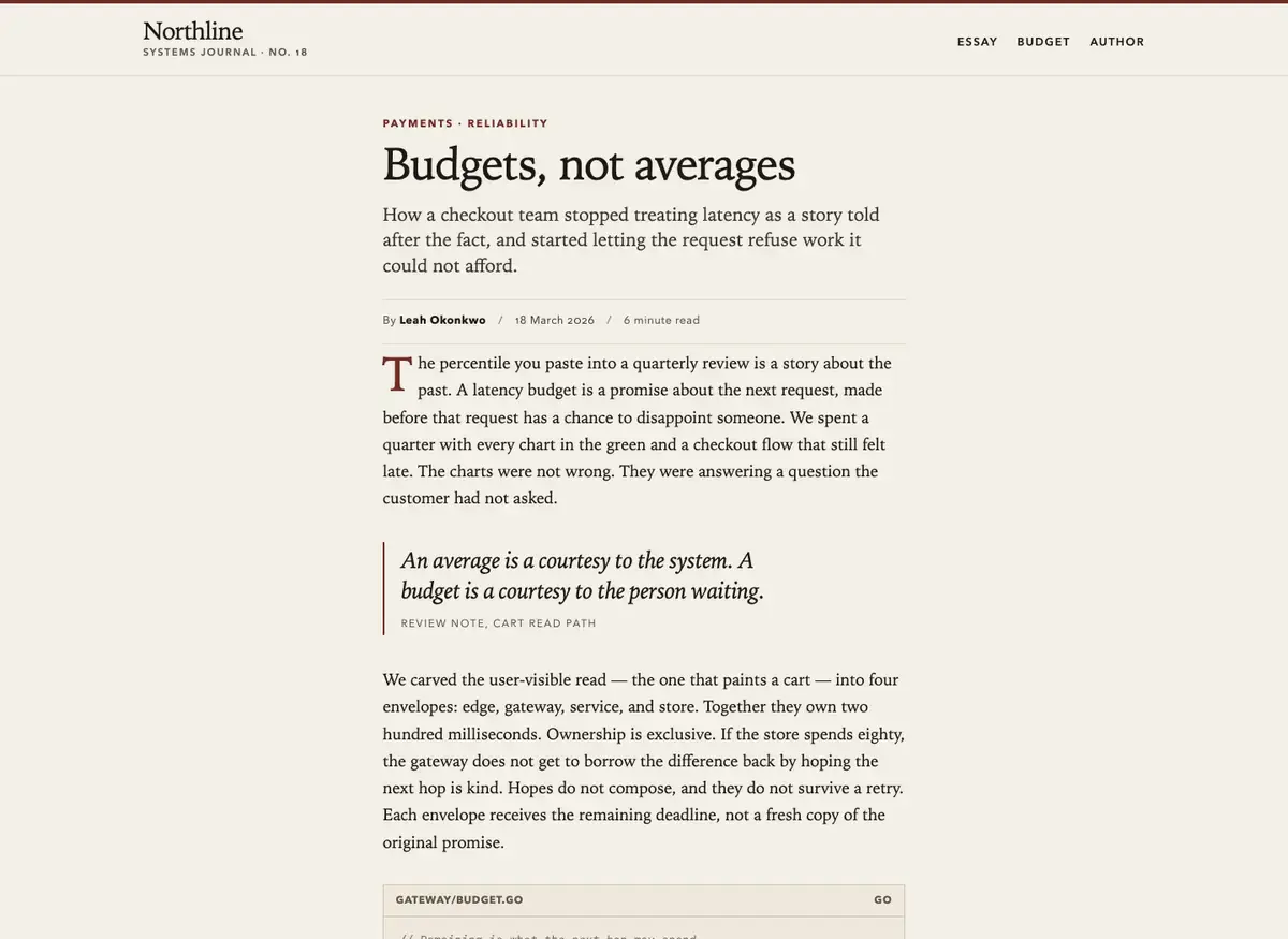 Grok 4.7's article page, build 1 at desktop size, as the judge saw it