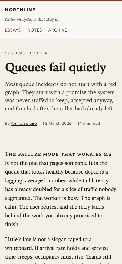 The same page at phone size