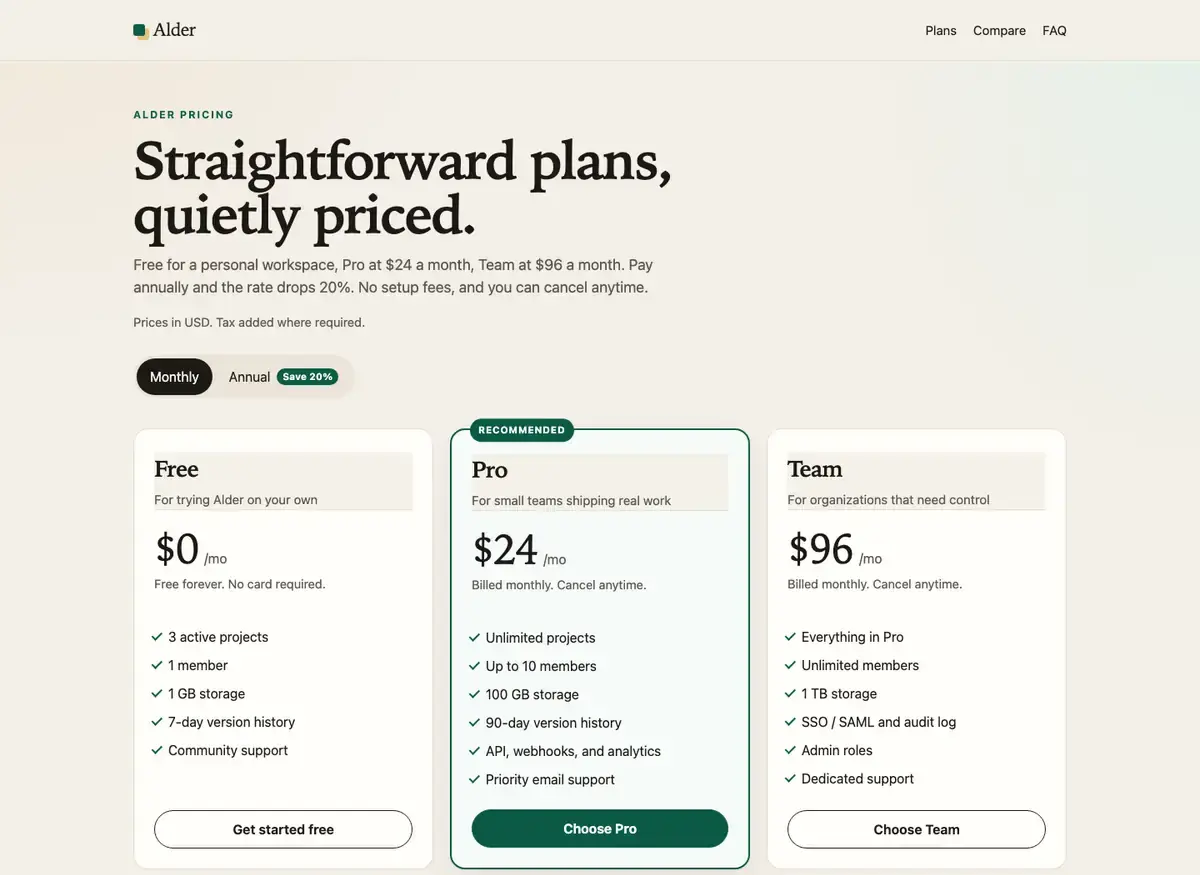 Grok 4.7's pricing page, build 2 at desktop size, as the judge saw it