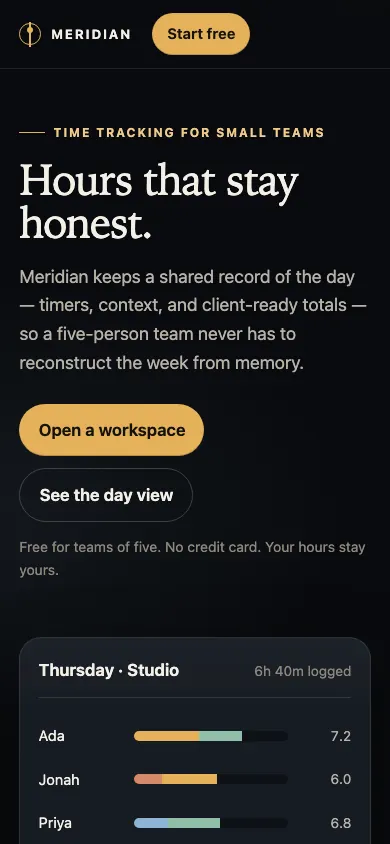 The same page at phone size