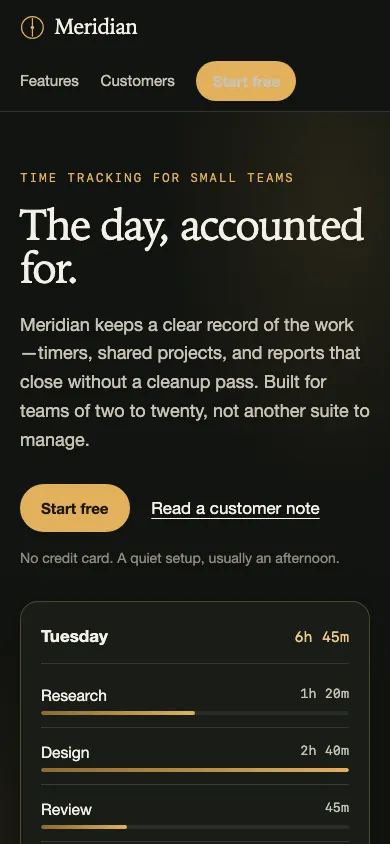 The same page at phone size