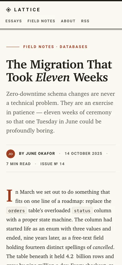 The same page at phone size