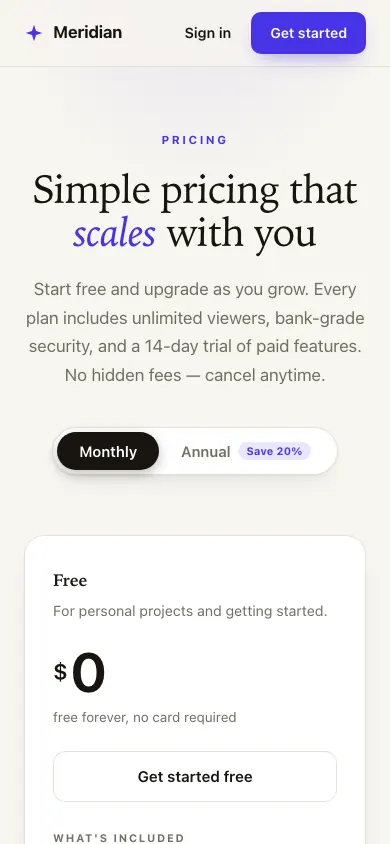 The same page at phone size