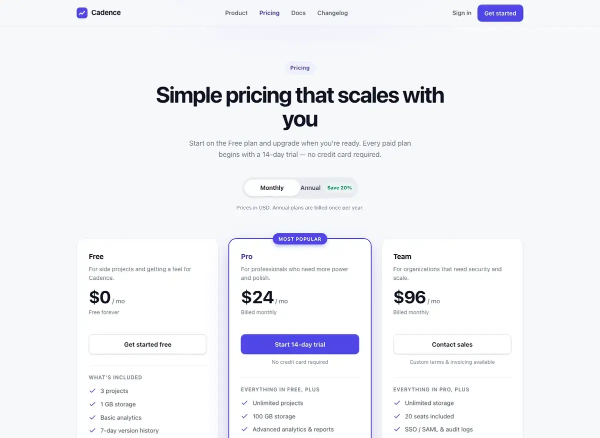 Kimi K3's pricing page, build 2 at desktop size, as the judge saw it