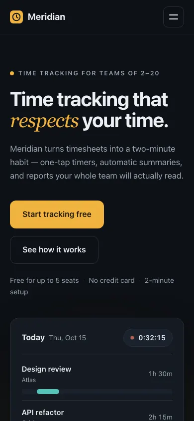 The same page at phone size