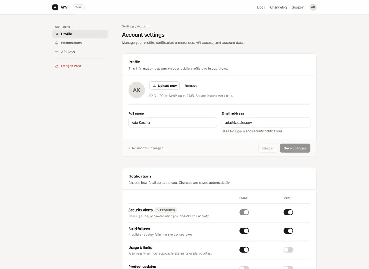 Kimi K3's settings page, build 1 at desktop size, as the judge saw it