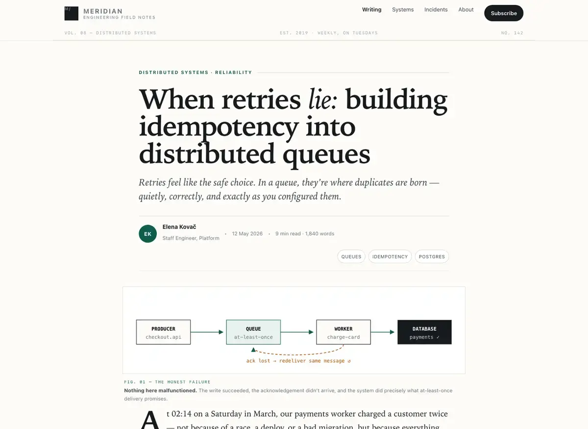 Muse Wonder's article page, build 1 at desktop size, as the judge saw it