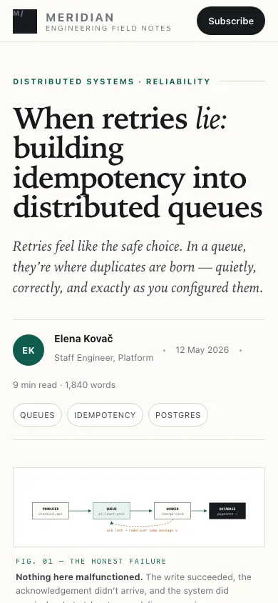 The same page at phone size