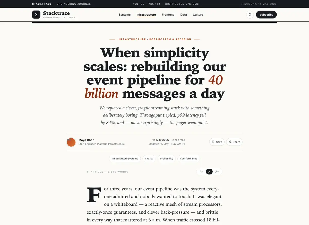 Muse Wonder's article page, build 2 at desktop size, as the judge saw it