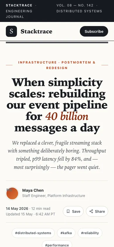 The same page at phone size