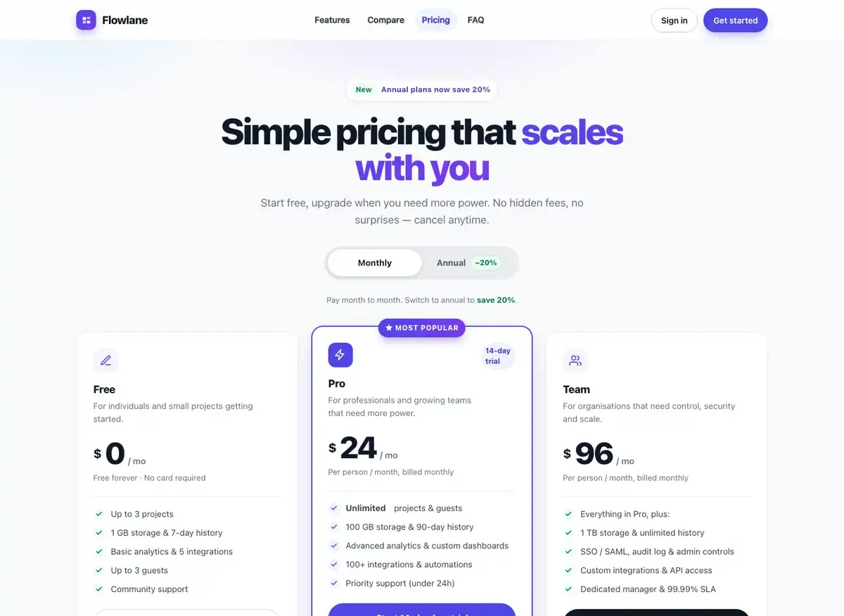 Muse Wonder's pricing page, build 1 at desktop size, as the judge saw it