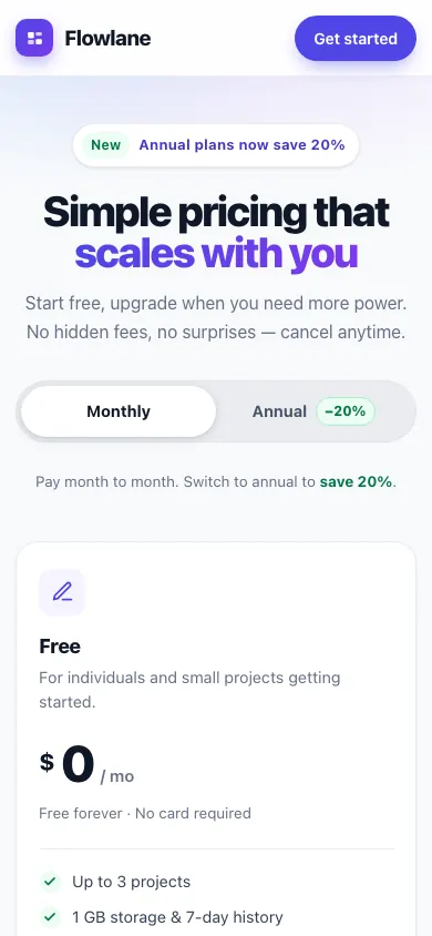 The same page at phone size