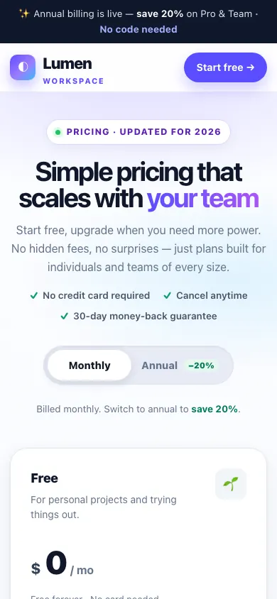 The same page at phone size