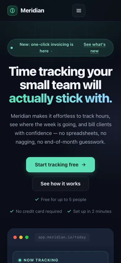 The same page at phone size