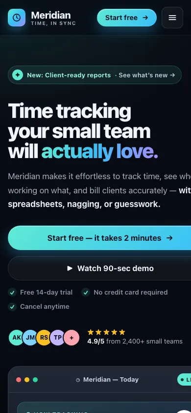 The same page at phone size