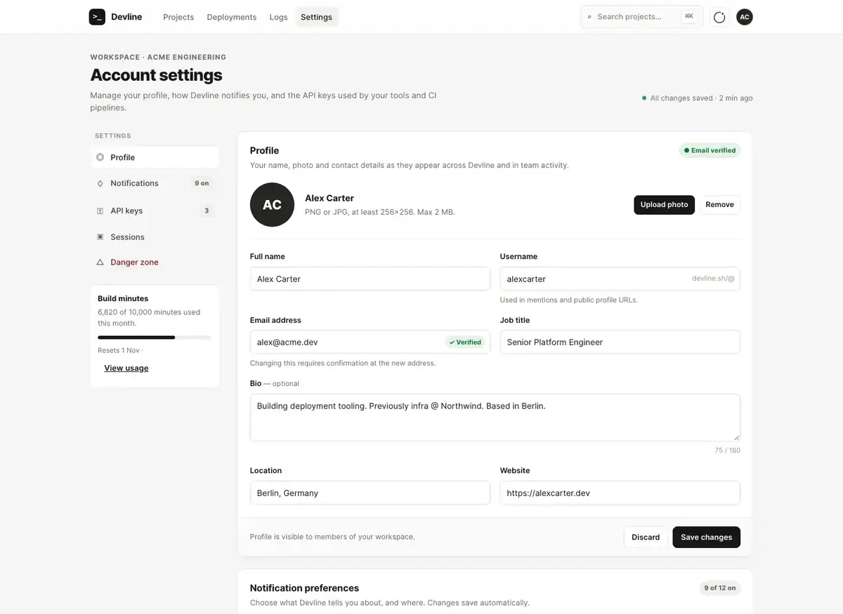 Muse Wonder's settings page, build 1 at desktop size, as the judge saw it
