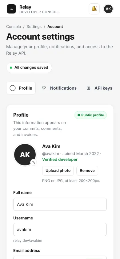 The same page at phone size