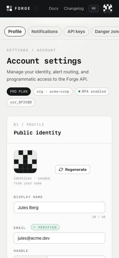 The same page at phone size