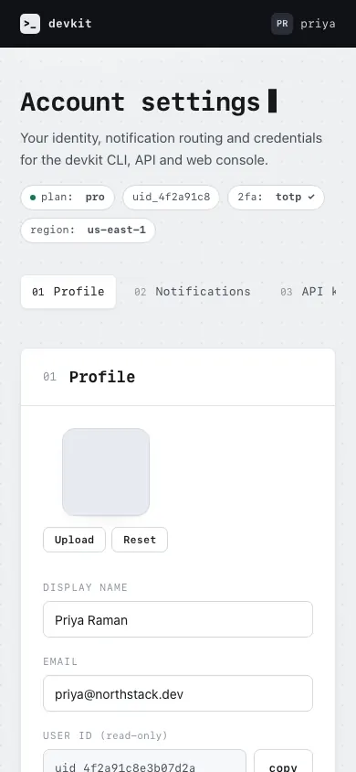 The same page at phone size