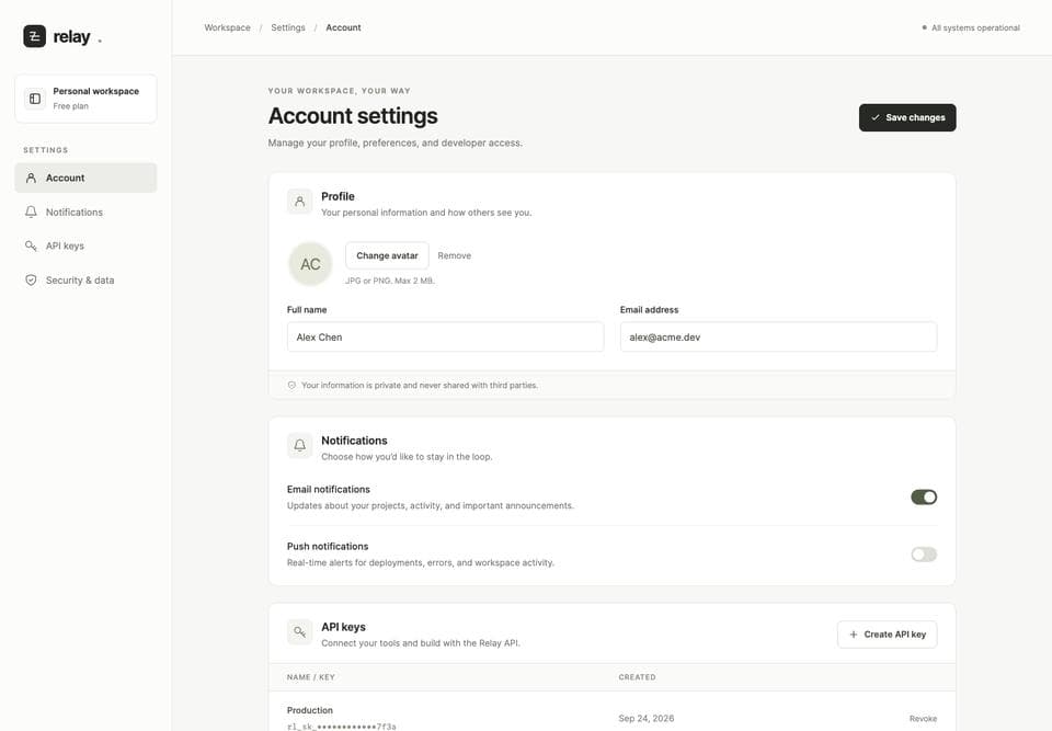 Settings page built by GPT-6.1 Sol, desktop, top of the page
