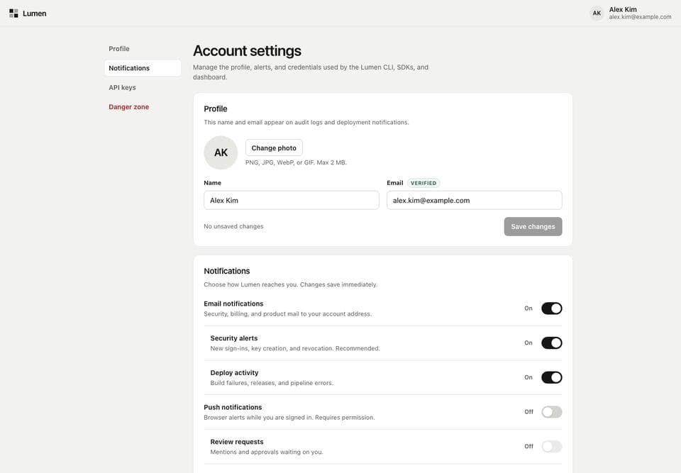 Settings page built by Grok 4.7, desktop, top of the page