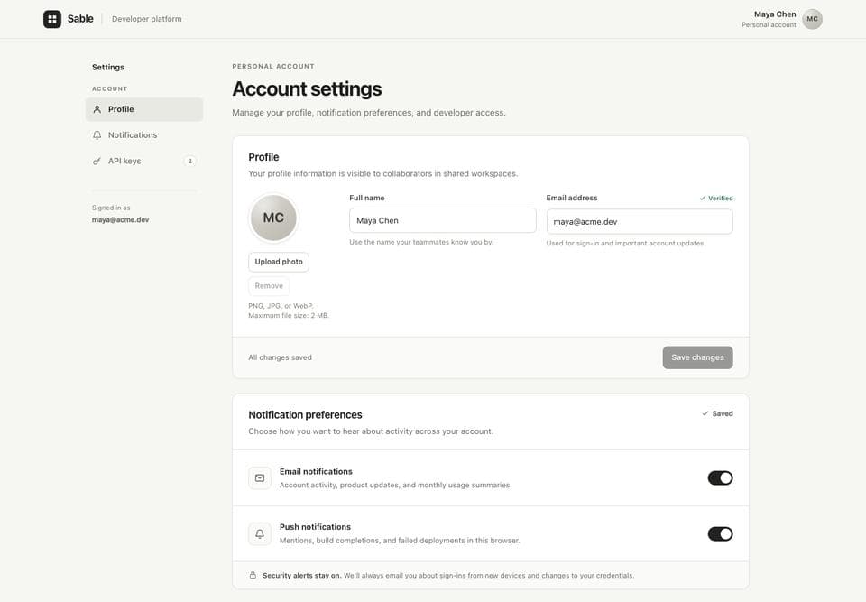 Settings page built by Kimi K3.1 Pro, desktop, top of the page