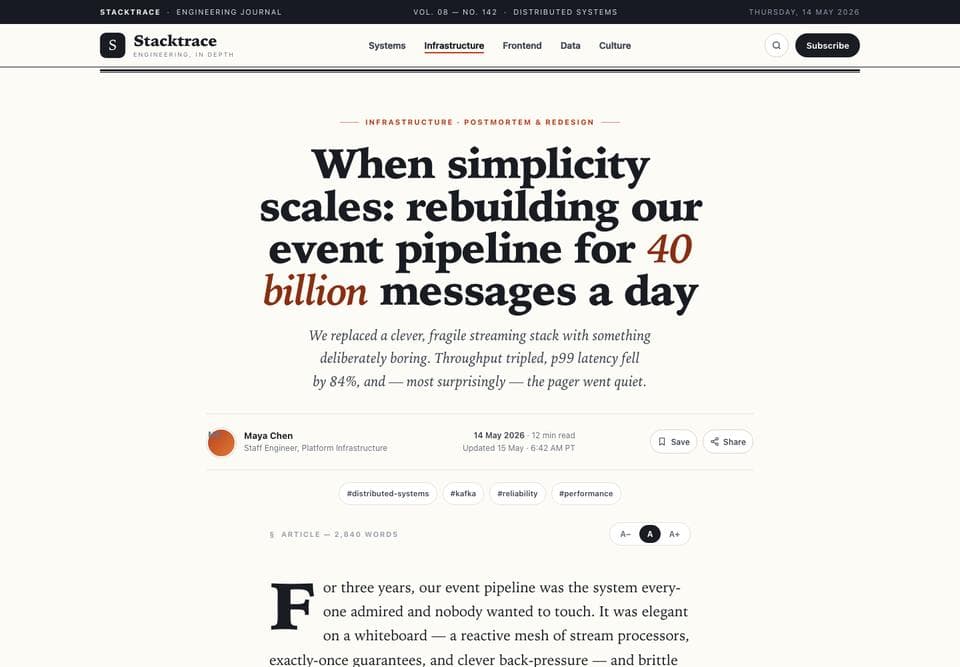 Article page built by Muse Wonder, desktop, top of the page