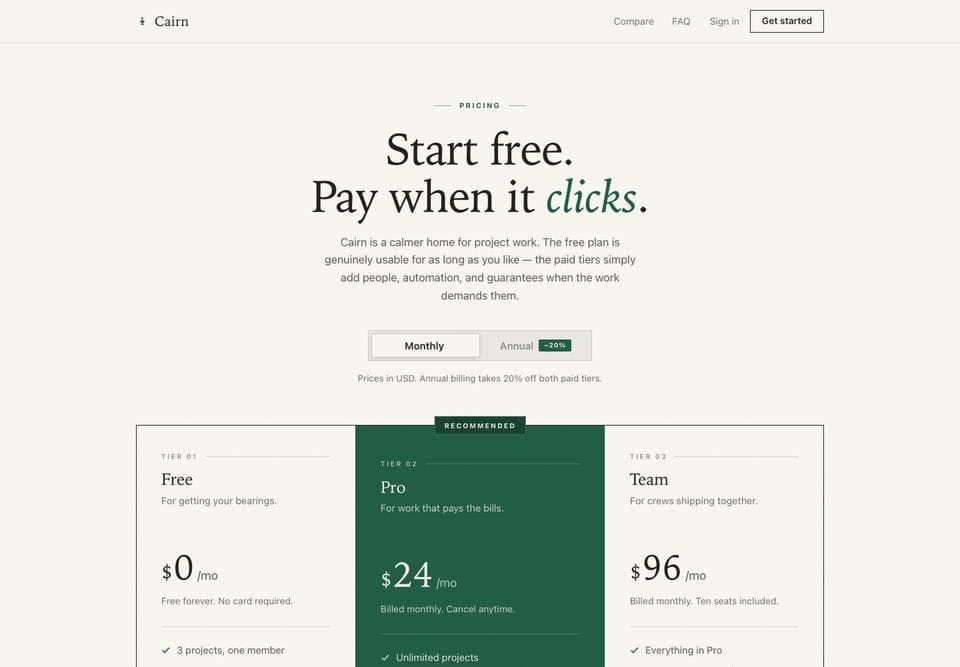 Pricing page built by GLM 5.3 Prime, desktop, top of the page