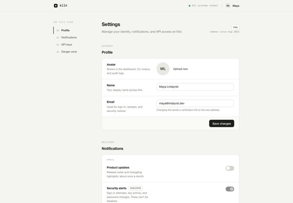 Settings page built by GLM 5.3 Prime, desktop, top of the page
