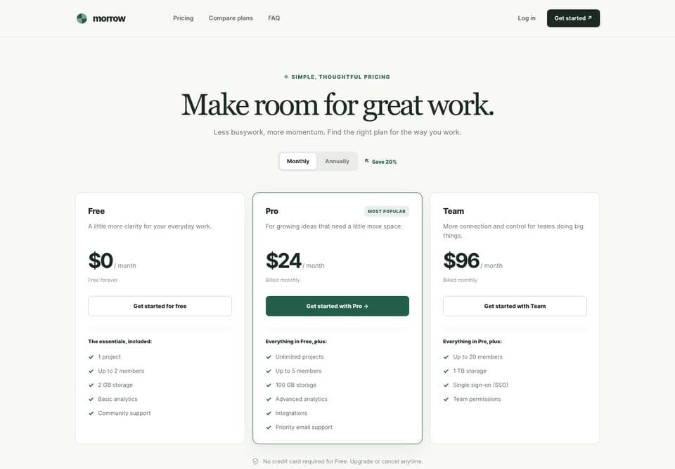 Pricing page built by GPT-6.1 Terra, desktop, top of the page